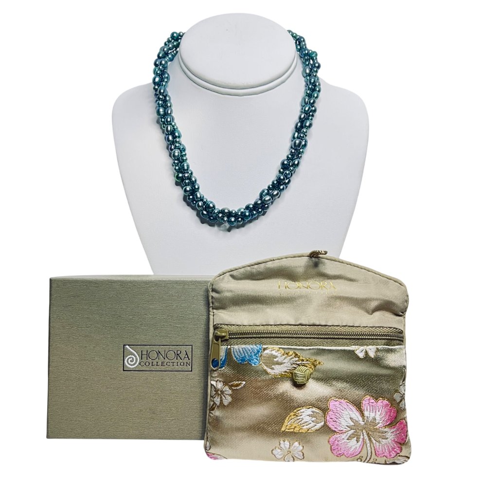 Honora Twisted Triple Strand Teal Freshwater Pearl Choker Necklace 6029
